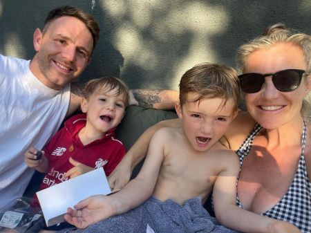 Helen Skelton and Riche Myler with their sons.